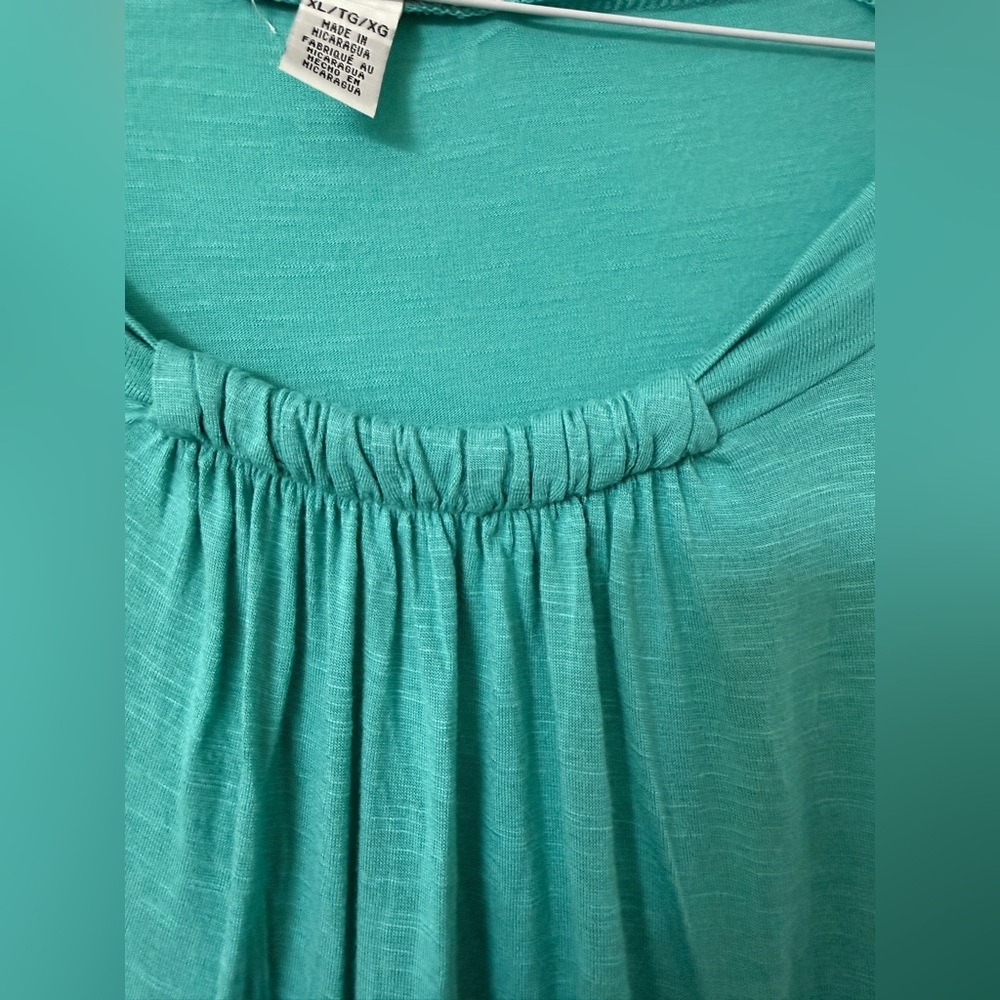 Kenneth Cole New York  Teal Ruched Scoop Neck Long Sleeve Size XL - Picture 3 of 5